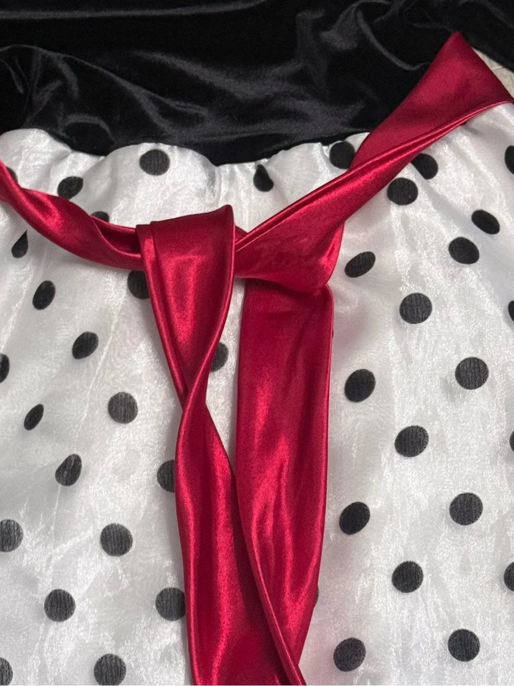 Emily West Black Velvet & White Polka Dot Party Dress with Berry Sash